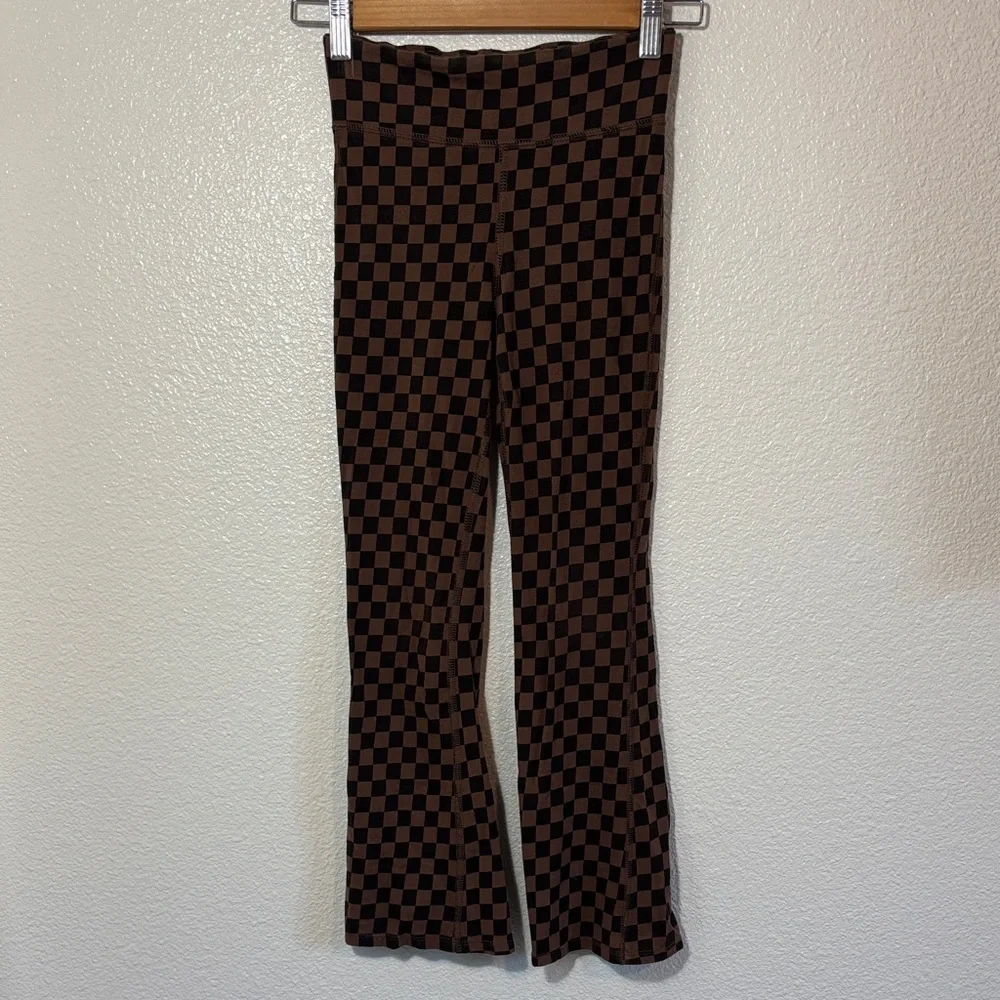 Gap Kids Organic Cotton Black and Brown Checkered Print Flare Leggings Size M 8